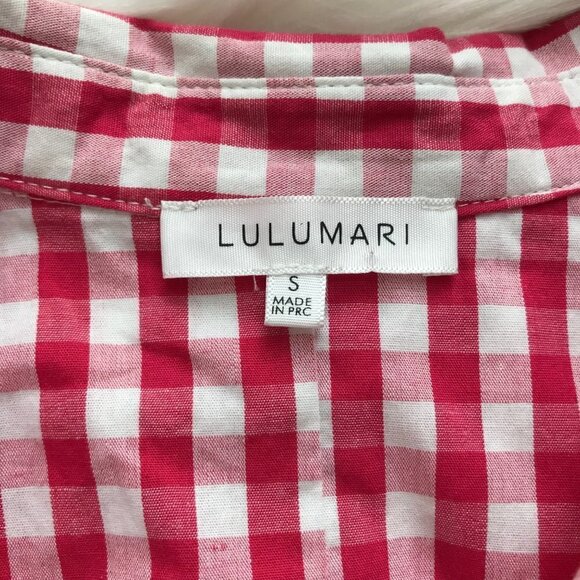 Lulumari Red & White Checkered Floral Embroidered Top  Size - Picture 6 of 7